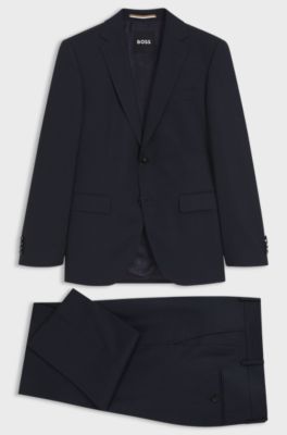 Costume deux pi&egrave;ces Regular en laine m&eacute;lang&eacute;e, Bleu fonc&eacute;