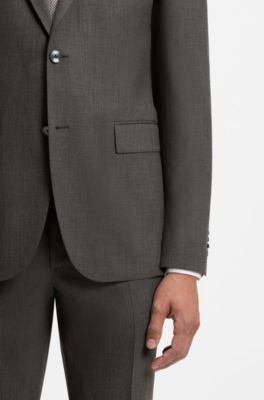 Regular-fit blazer in micro-patterned virgin wool, Dark Brown
