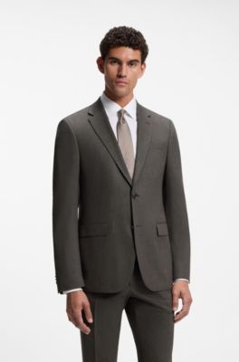 Regular-fit blazer in micro-patterned virgin wool, Dark Brown