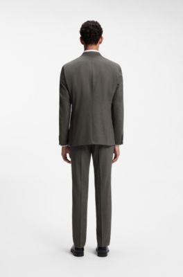 Regular-fit blazer in micro-patterned virgin wool, Dark Brown