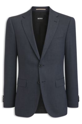 Regular-fit blazer in micro-patterned virgin wool, Blue