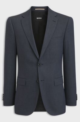 Regular-fit blazer in micro-patterned virgin wool, Blue