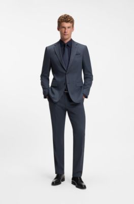 Regular-fit blazer in micro-patterned virgin wool, Blue