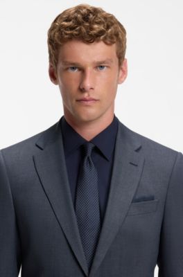 Regular-fit blazer in micro-patterned virgin wool, Blue