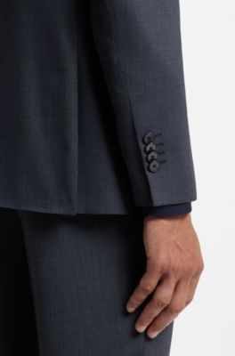 Regular-fit blazer in micro-patterned virgin wool, Blue