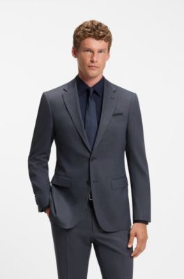 Regular-fit blazer in micro-patterned virgin wool, Blue