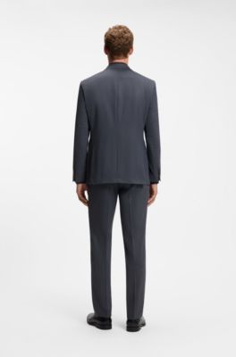 Regular-fit blazer in micro-patterned virgin wool, Blue