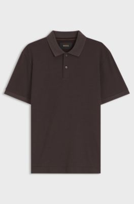 Knit polo shirt in two-tone cotton, Dark Brown