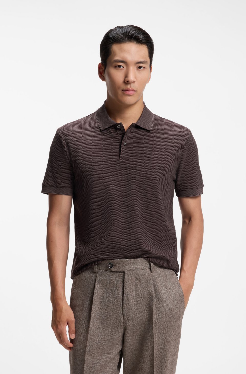 Knit polo shirt in two-tone cotton