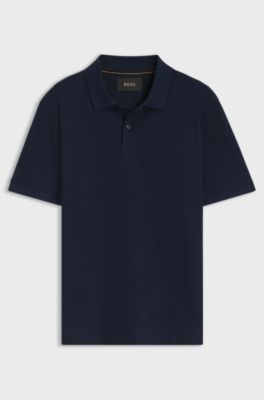 Knit polo shirt in two-tone cotton, Dark Blue