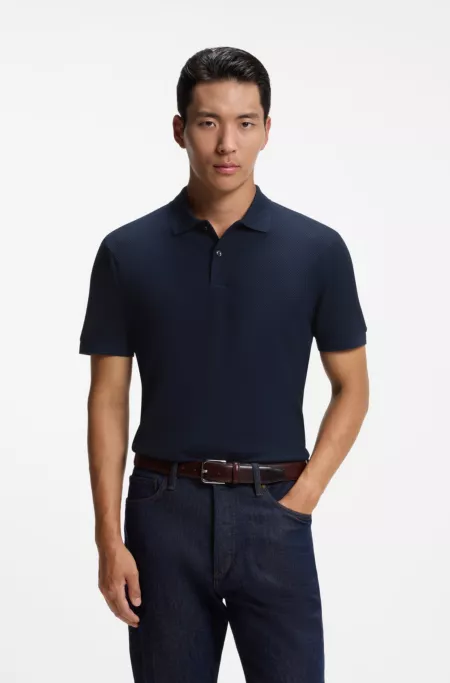 Knit polo shirt in two-tone cotton