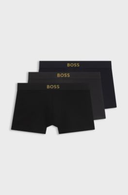 Gift-boxed three-pack of stretch-cotton trunks, Black