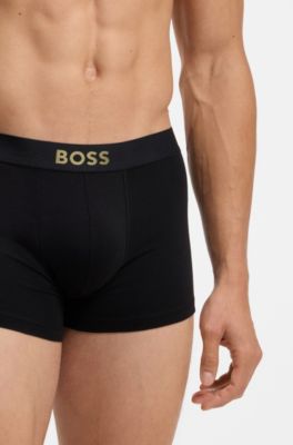 Gift-boxed three-pack of stretch-cotton trunks, Black