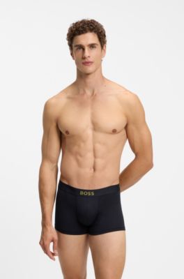 Gift-boxed three-pack of stretch-cotton trunks, Black