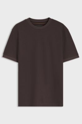 Cotton T-shirt with two-tone piqu&eacute; structure, Dark Brown