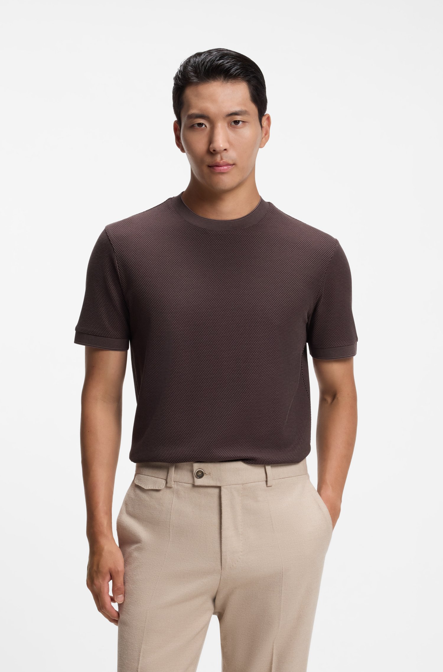 Boss Cotton T-shirt with two-tone piqué structure herr