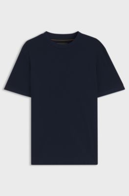 T-shirt van katoen met tweekleurige piqu&eacute;structuur, Donkerblauw