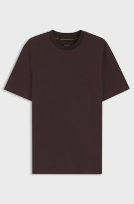 Windowpane-check T-shirt in a cotton and silk blend, Dark Brown