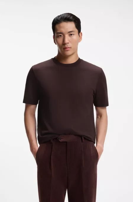 Windowpane-check T-shirt in a cotton and silk blend