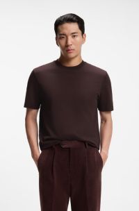 Windowpane-check T-shirt in a cotton and silk blend, Dark Brown