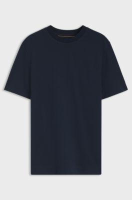 Windowpane-check T-shirt in a cotton and silk blend, Dark Blue
