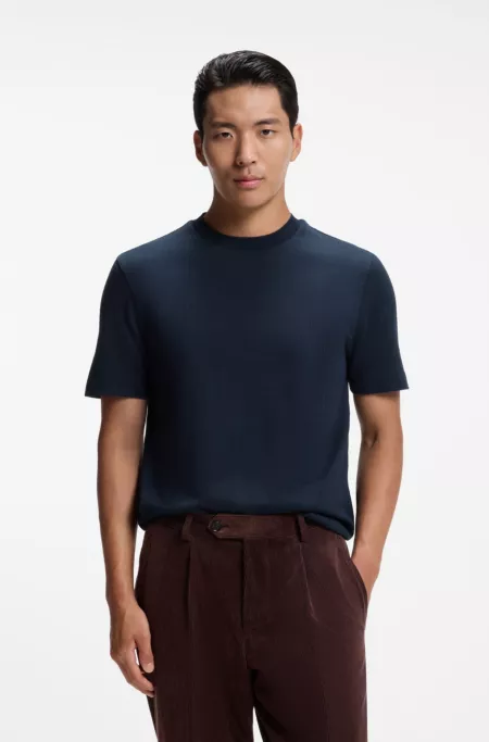 Windowpane-check T-shirt in a cotton and silk blend