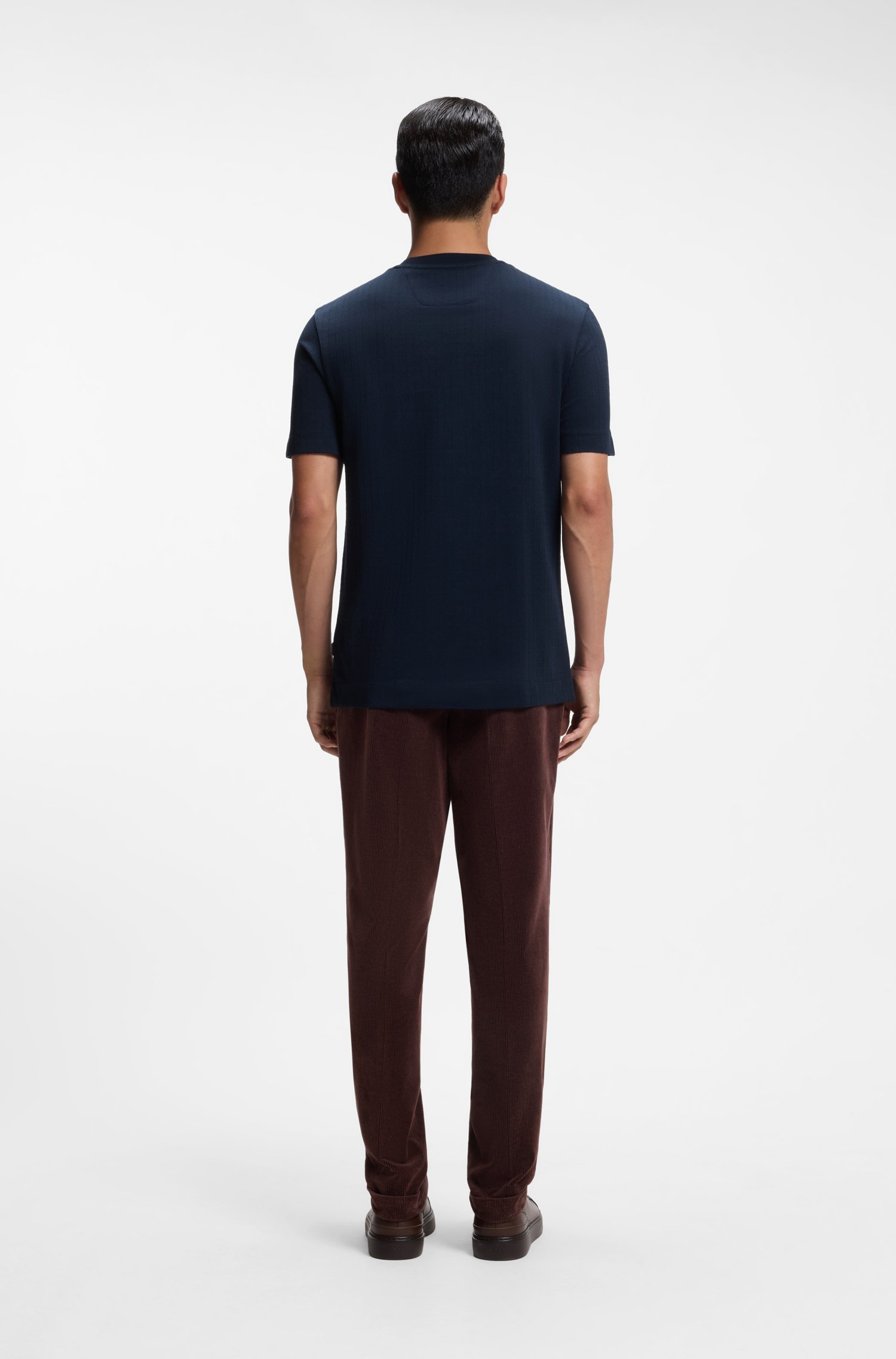Boss Windowpane-check T-shirt in a cotton and silk blend herr – bild 3