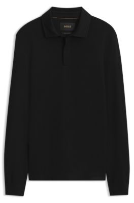 Regular-fit polo shirt in cotton and wool, Black
