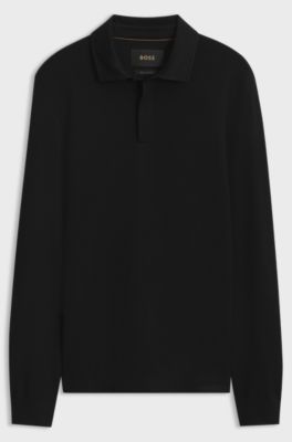 Regular-fit polo shirt in cotton and wool, Black