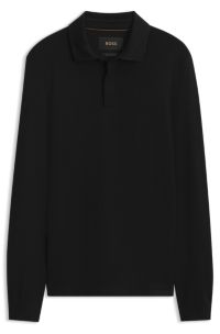 Regular-fit polo shirt in cotton and wool, Black