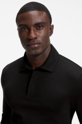 Regular-fit polo shirt in cotton and wool, Black