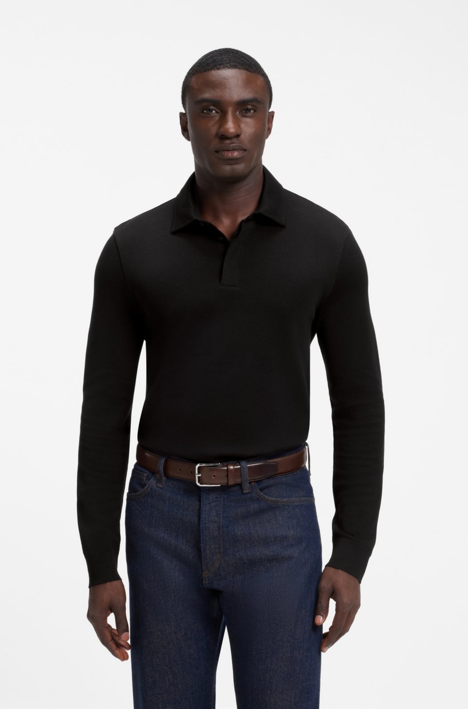 Regular-fit polo shirt in cotton and wool
