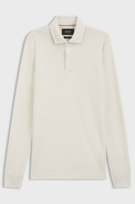Regular-fit polo shirt in cotton and wool, Natural