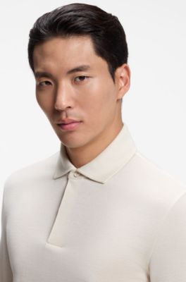 Regular-fit polo shirt in cotton and wool, Natural