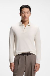 Regular-fit polo shirt in cotton and wool, Natural