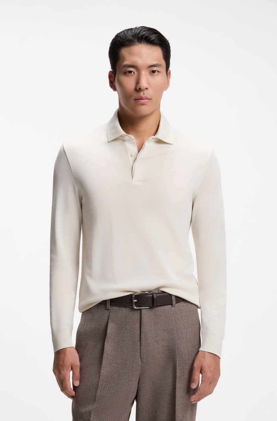 Regular-fit polo shirt in cotton and wool