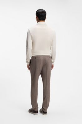 Regular-fit polo shirt in cotton and wool, Natural