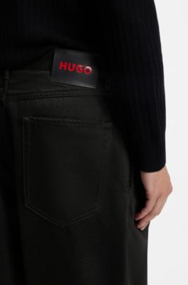 Relaxed-fit jeans in black rigid denim with tailoring, Black