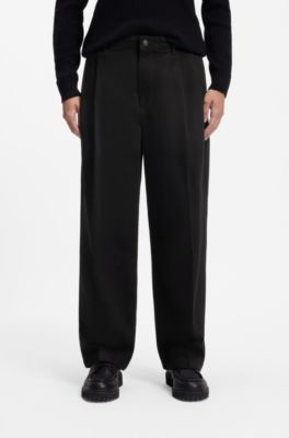 Relaxed-fit jeans in black rigid denim with tailoring, Black