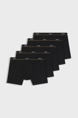 Five-pack of logo-waistband stretch-cotton boxer briefs, Black