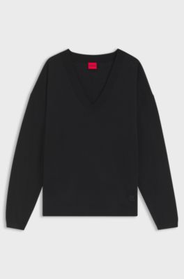 V-neck sweater in a wool blend with cashmere, Black