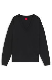 V-neck sweater in a wool blend with cashmere, Black