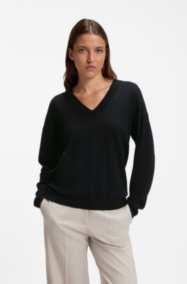 V-neck sweater in a wool blend with cashmere, Black