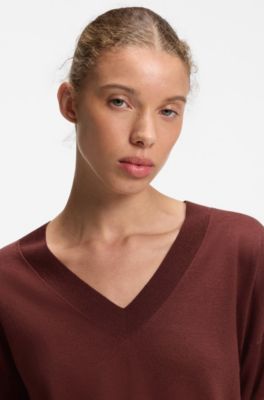 V-neck sweater in a wool blend with cashmere, Brown
