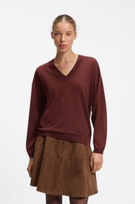 V-neck sweater in a wool blend with cashmere, Brown