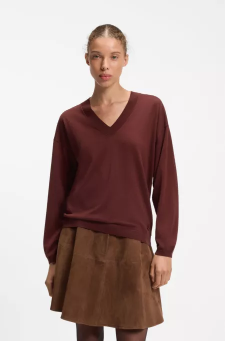 Pull à col V en laine mélangée au cachemire