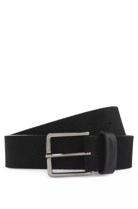 BOSS x ASTON MARTIN perforated-suede belt with logo