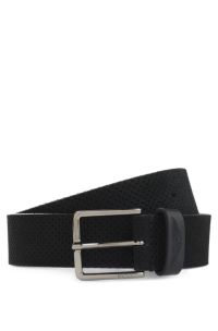 BOSS x ASTON MARTIN ceinture en cuir su&eacute;d&eacute; perfor&eacute;e avec logo, Noir