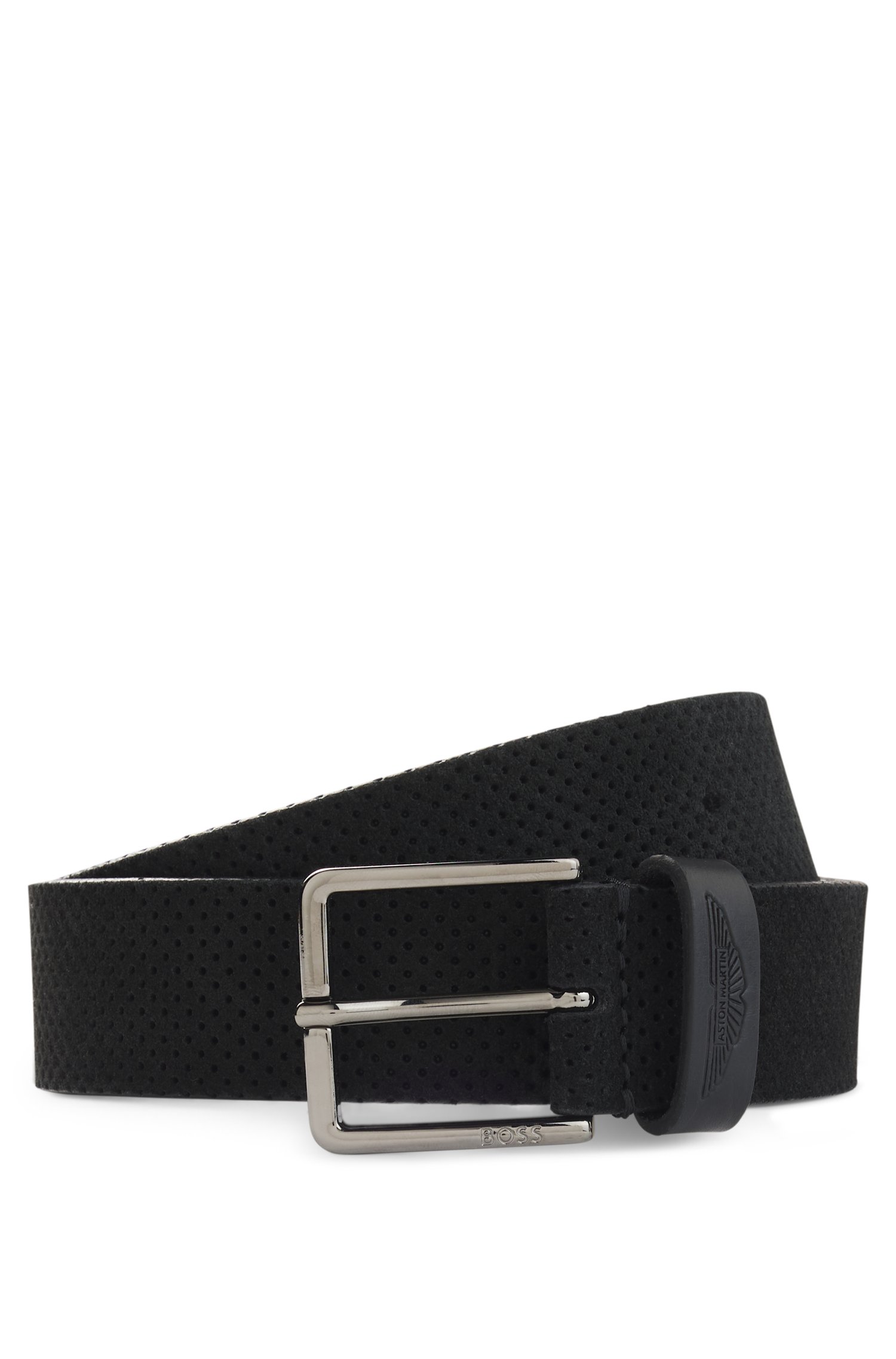 Boss x ASTON MARTIN perforated-suede belt with logo skärp & hängslen herr
