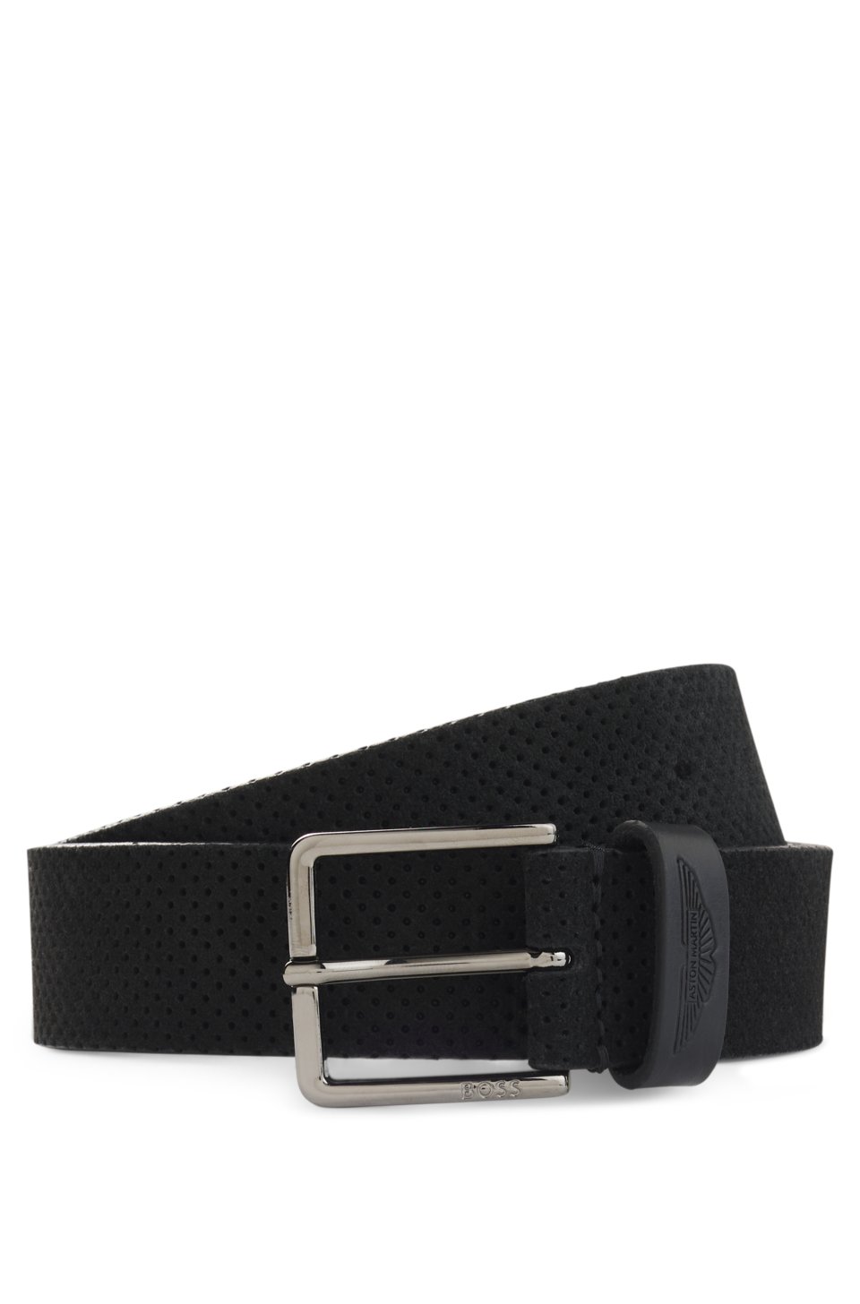 x ASTON MARTIN perforated-suede belt with logo